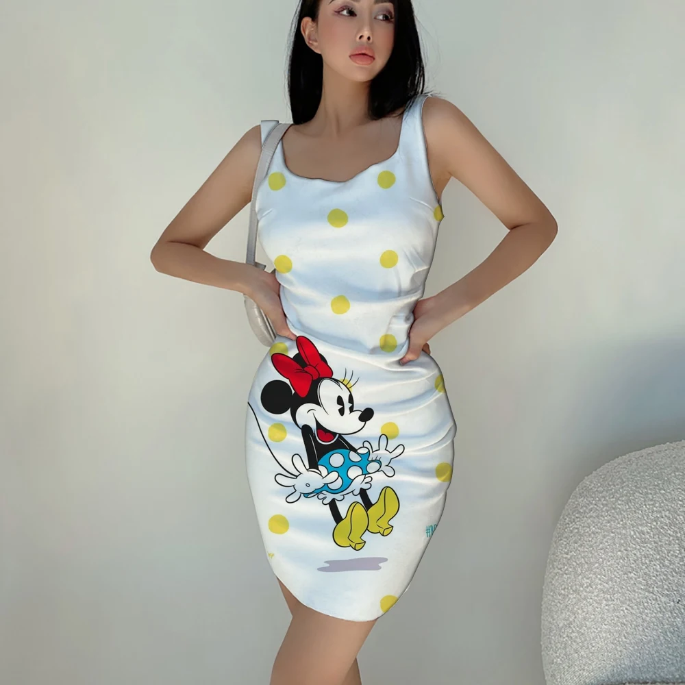 2022 sommer Disney Minnie Maus Kleid frauen Tank Top Dünne Mini Club Kleid Beiläufige Elegante Dünne Dünnes Kleid