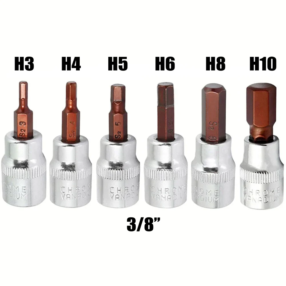 1pc 3 8 Hex Bit Socket Chrome Vanadium Steel Socket Adapter Screwdriver Bits For Torque Spanner Wrenches H3 H4 H5 H6 H8