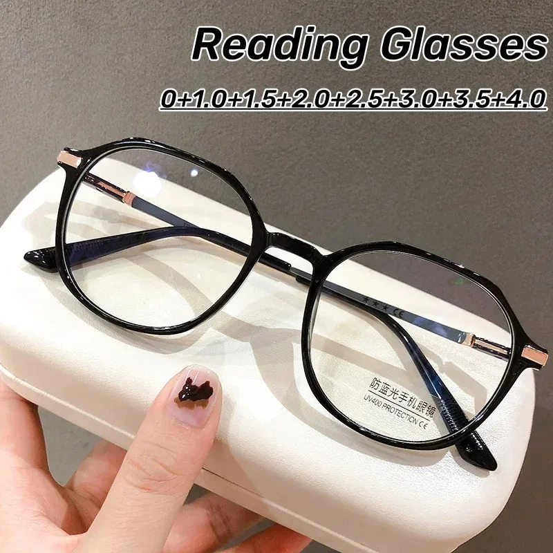 Mode Transparent Runde Rahmen Lesebrille High-definition Ältere Anti-blau Licht Presbyopie Fertig Hyperopie Brillen