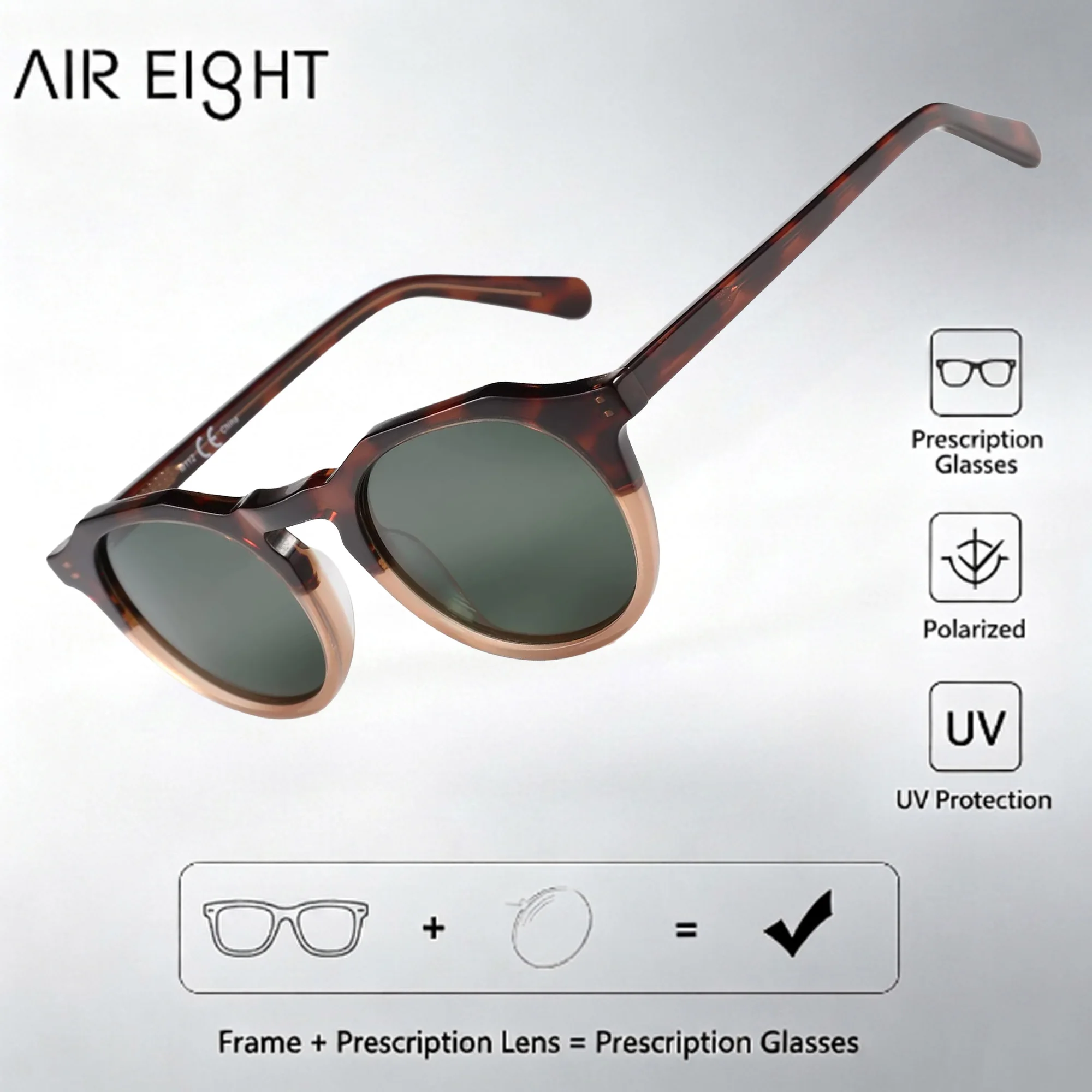 AIR EIGHT Lunettes de soleil rondes en acétate pour femmes, verres polarisés UV400, verres progressifs, lunettes de tous les jours