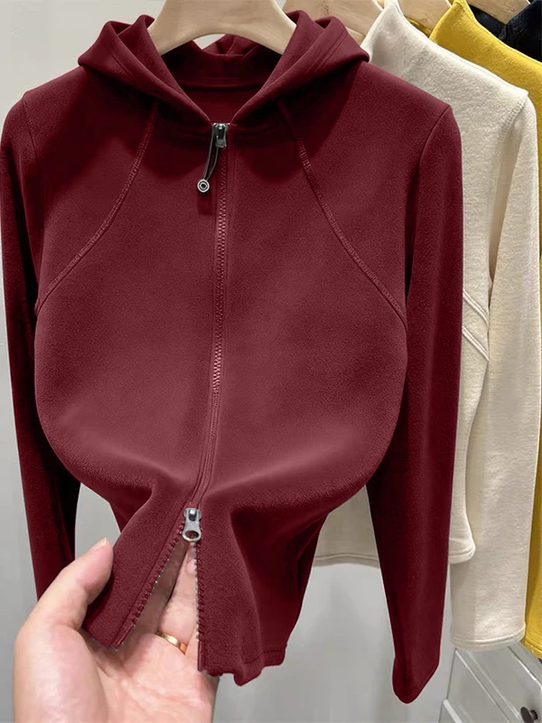 2025 Nova Zíper Duplo Com Capuz Longo Sve Fce Moletom Feminino Dervo Aquecimento Oversize Versátil Coreano Sle Commute Fas...