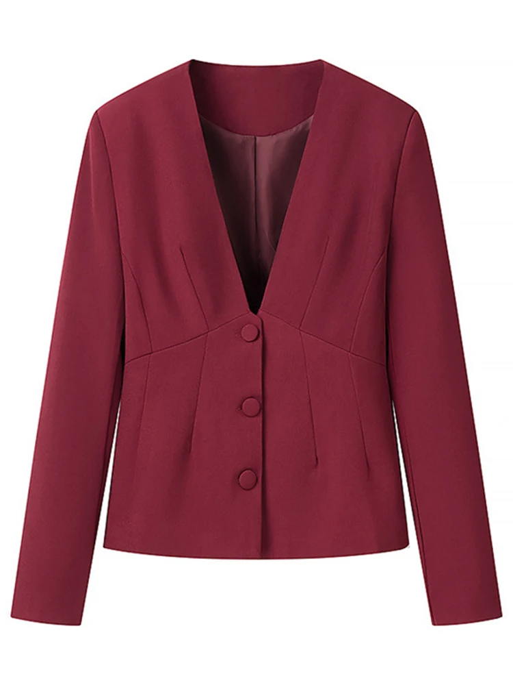 YERMORA-traje de dos piezas para mujer, chaqueta roja con cuello en V y pantalones de pierna ancha, corte holgado, moda Primavera otoño 2024, nuevo A16