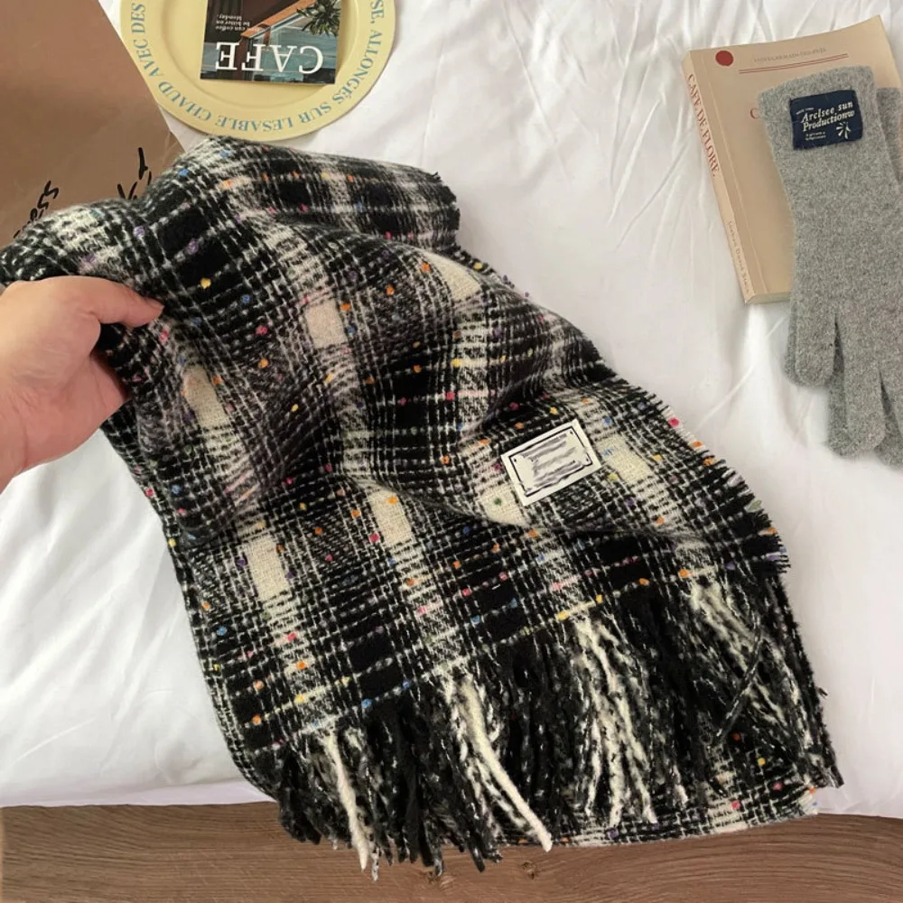 

Tassel Rainbow Bean Plaid Scarf Cashmere Shawl Plush Long Shawl Korean Style Scarves Wool Scarves Winter Cashmere Scarves