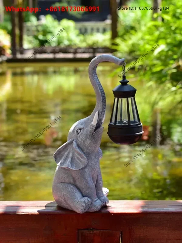 Outdoor solar lights, elephant lanterns, animal resin handicrafts, ornaments, garden courtyard lights, lawn lights