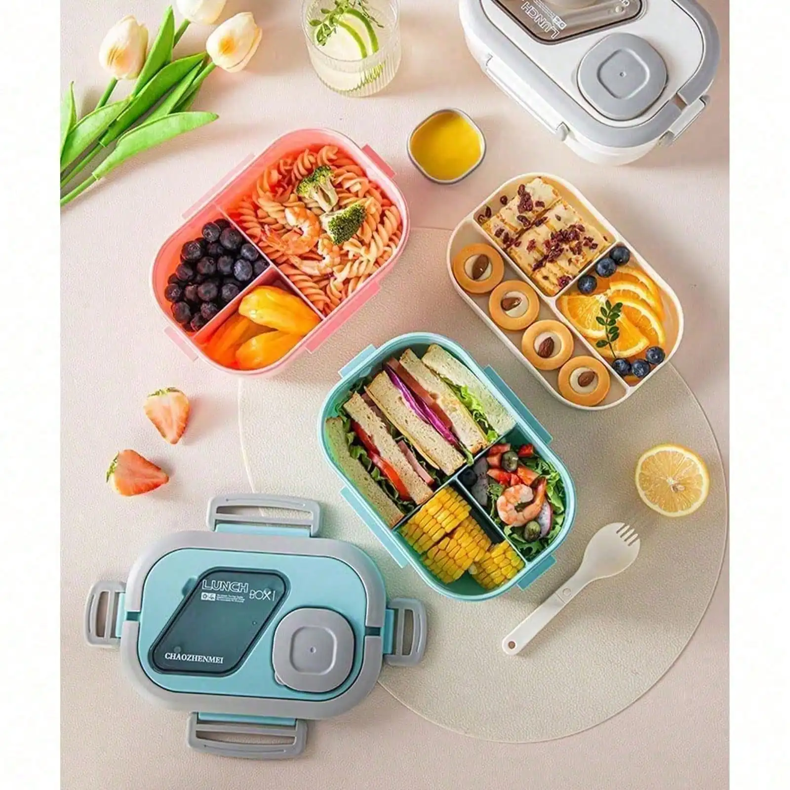 Stackable Bento Box, Eliminates worries about food leakage while carrying, adult sized with handle and cutlery, microwave safe for easy reheating, ideal gift for family