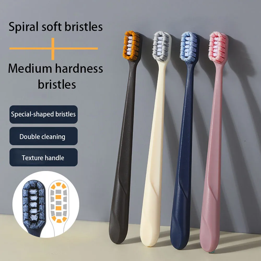 4 Pack Toothbrush Double Clean Design Hard Bristles in The Middle The Spiral Soft Brush at The Periphery Oral Toothbrush