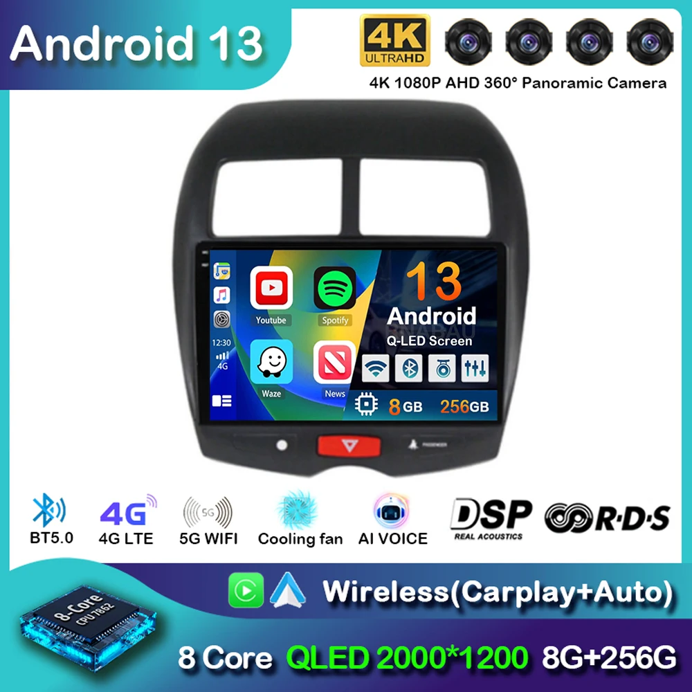 Android 13 Carplay For Mitsubishi ASX 1 2010 2011 2012 2013 2014 2015 2016 GPS Car Radio Multimedia Video Player 2din DVD Stereo