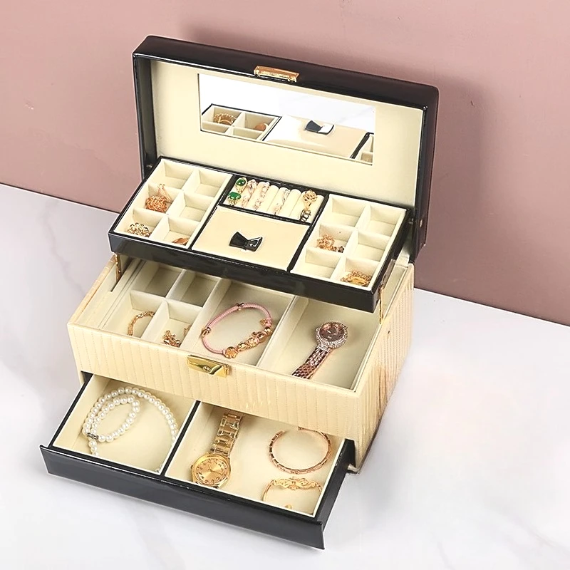 

Multilayer Jewelry Storage Box Portable Jewelry Storage Boxes Women's Necklace Earring Organize Container Lockable Trinket Case