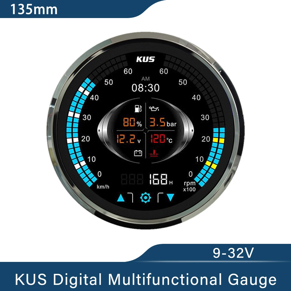KUS 135mm Multifunction Digital Gauge Set KMG42T for Marine Application Compatible with J1939, NEMA2000 and Analog Signal
