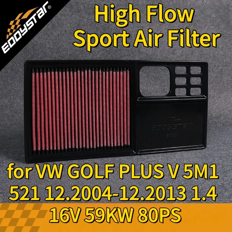 

High Flow Sport Air Filter for VW GOLF PLUS V 5M1 521 12.2004-12.2013 1.4 16V 59KW 80PS Washable Racing Intake Filters