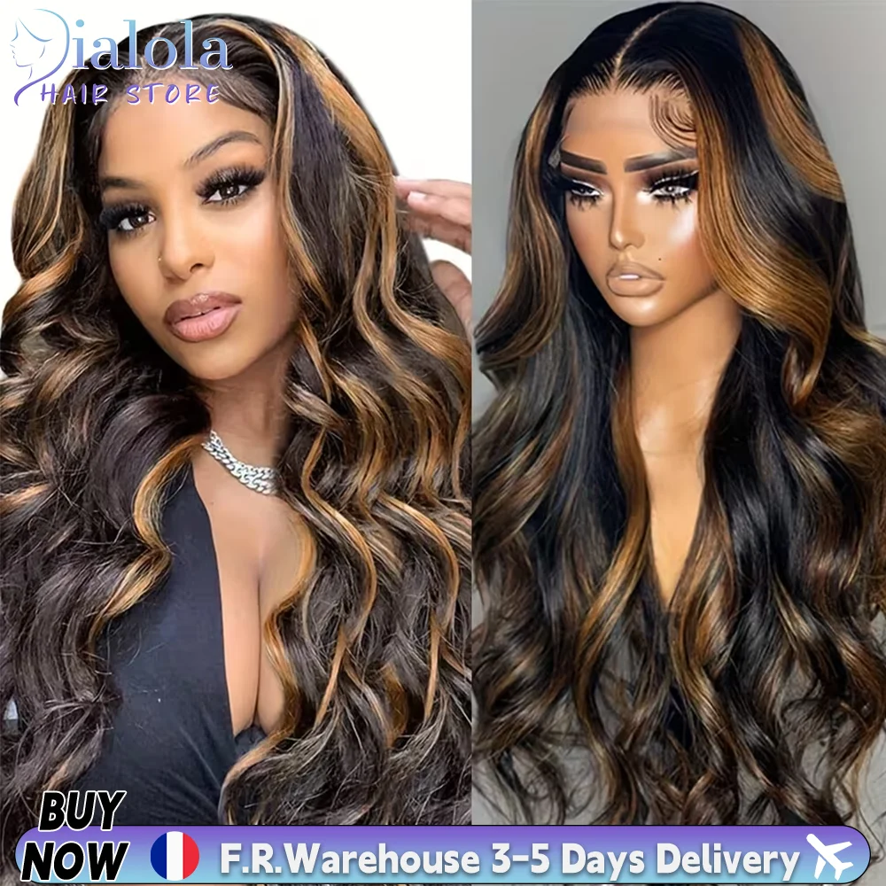 Perruques en cheveux humains sans colle 1B30 Highlight, prêtes à porter, 4x4 5x5, pré-coupées, Brazilian Body Wave, perruques frontales HD 13x4 pour femmes noires