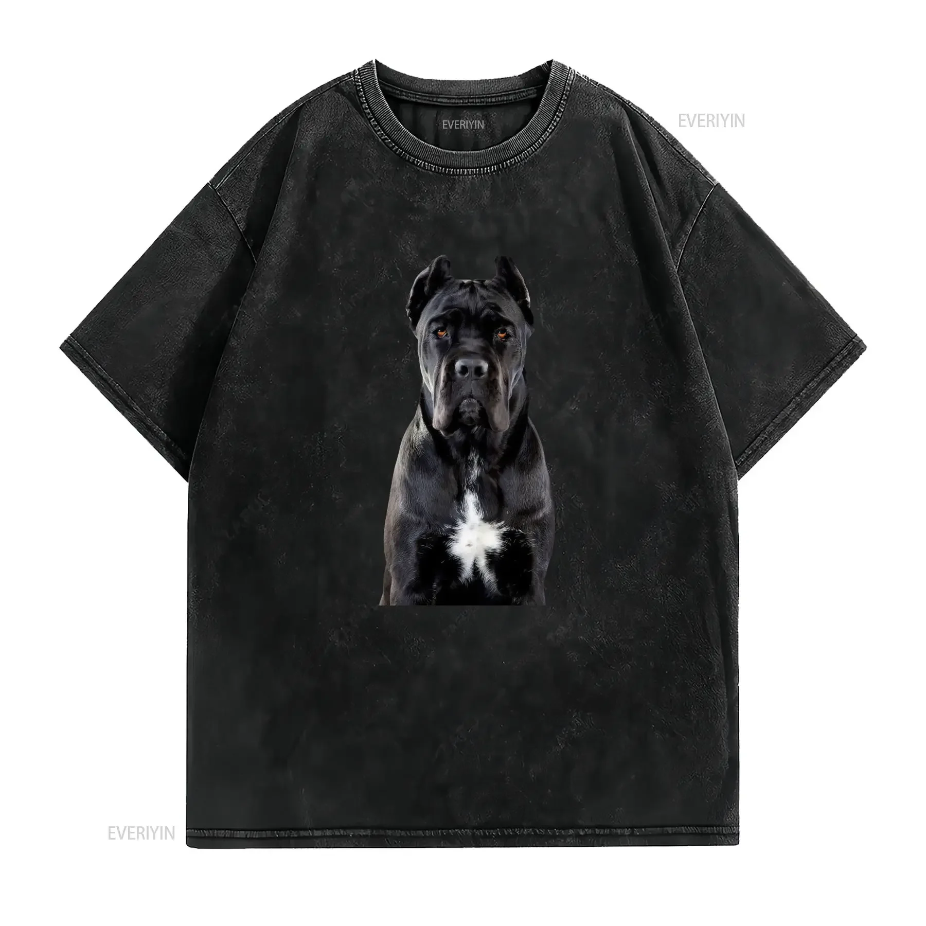 Cool Realistic Black Cane Corso Dog Print Casual T Shirt vintage Washed Versatile designer clothes homme Comfortable