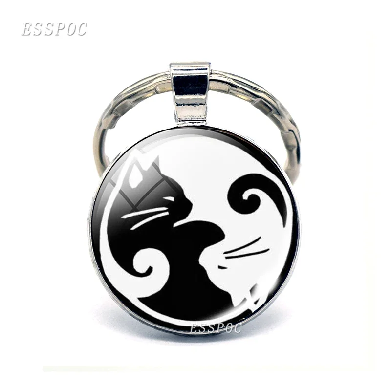 Yin Yang Taichi Symbols Key Chain Glass Cabochon Jewelry Yin Yang Life Tree Pendant  Keychain for Men Women Gift