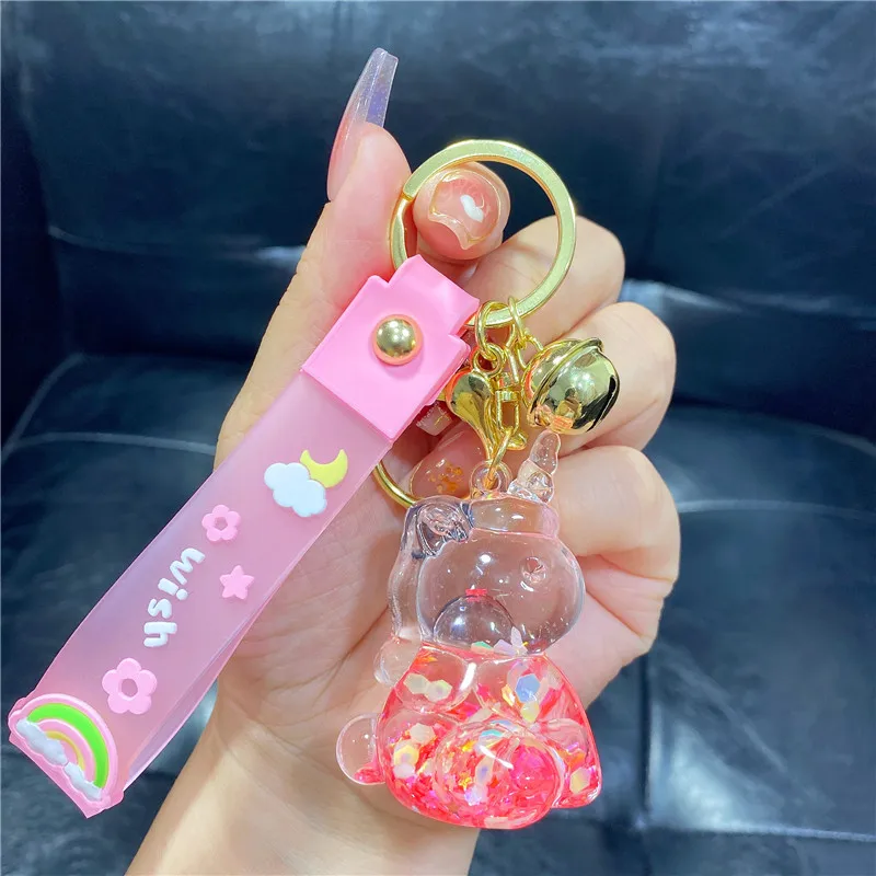 3pcs Cute Liquid Luminous Bubble Bead Unicorn Quicksand Bottle Keychain Girl Heart Pendant Floating Star Sequin Keyring Trinket