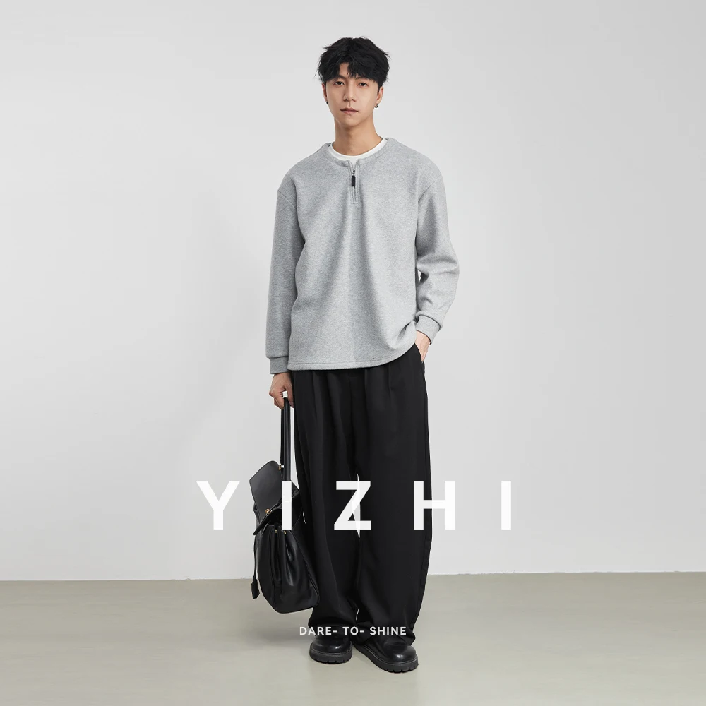 

Fashion Men's Heavyweight Faux Two-Piece Sweatshirt 2025 Autumn Winter New Crew Neck Loose Long-Sleeved Top Men's Pullover