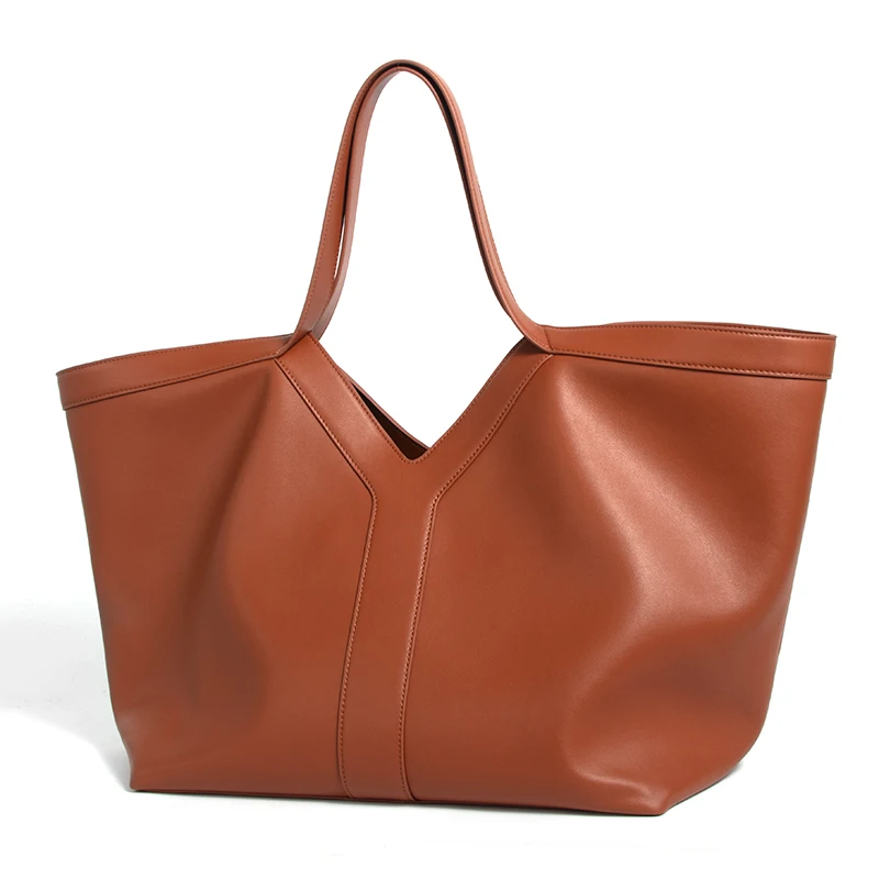 High-end Brand Genuine Leather Women's Tote Bag Retro Large Capacity Underarm Bag New Y Letter Design Versatile Shoulder Bag