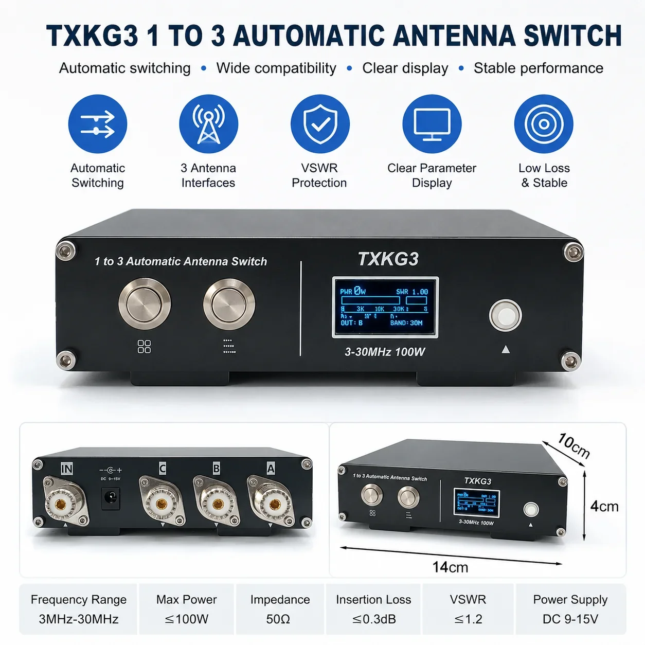 1PC TXKG3 Antenna Switch Clear Parameter Display And Convenient Automatic Switching For Single Dual And Triple Applications