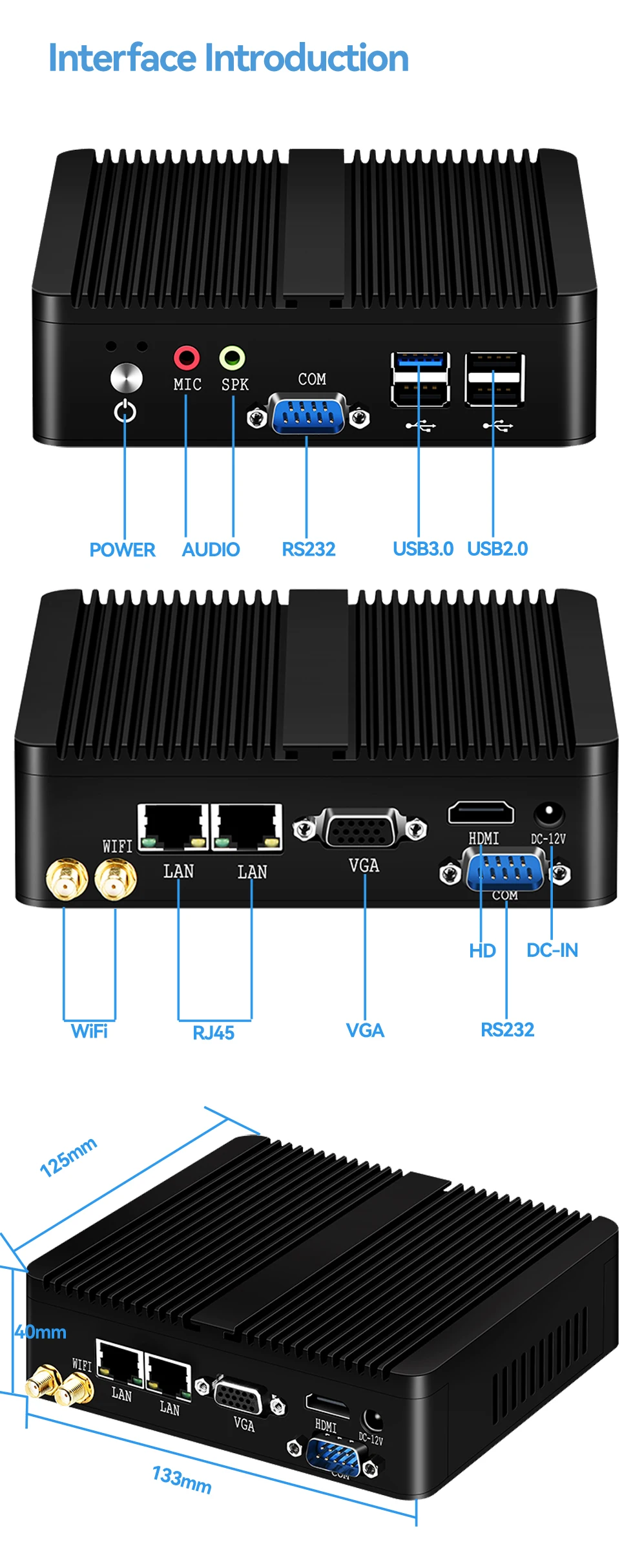 Fanless Industrial Mini PC Intel J1900 Quad Cores 2xGigabit Ethernet 4xUSB WIFI Windows10 Micro Computer