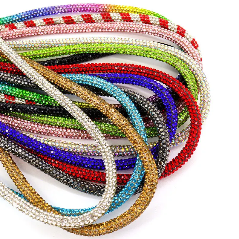 

DIY 10yards 5mm 6mm Crystal Rhinestones Cord Rope for Bags Shoelace Belt Phone Strap Colorful Soft Rhinestones Rope New Fashion