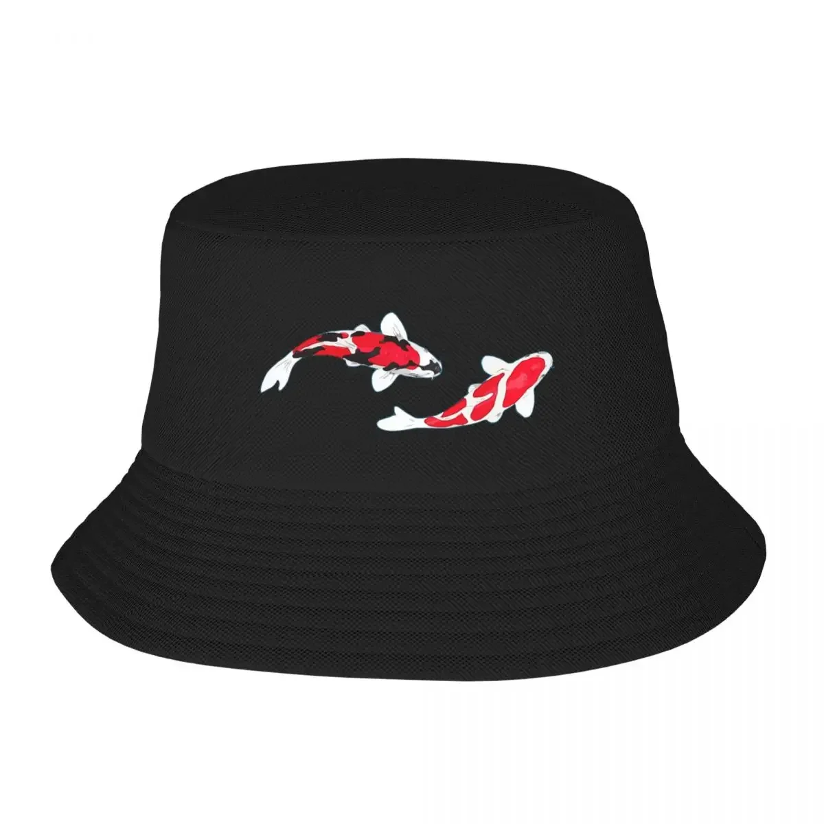 Koi Fish Kuhaku Showa Sanke Koi Fish Design Black Background Bucket Hat New In The Hat Men's Caps Women's