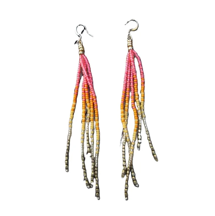 Rice bead earrings Gradient color Tassels Bohemia Alloy Female Creativity Hand weaving Fashion Simple Beaded earrings view 3