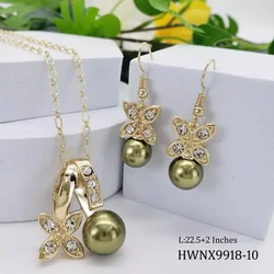 Dainty Gold Plated Hawaiian Four Clover Pearl Earring Necklace Samoan Polynesian Jewelry Set