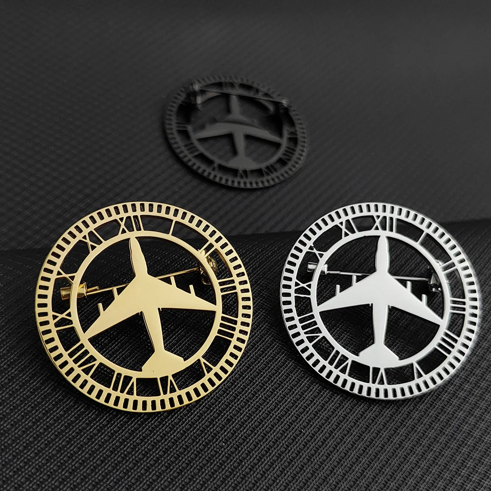 Innovative and Compact Aviation Clock Plane Brooch Vintage Roman Numeral Badge Suit Clothing Pins Decorative Accessory