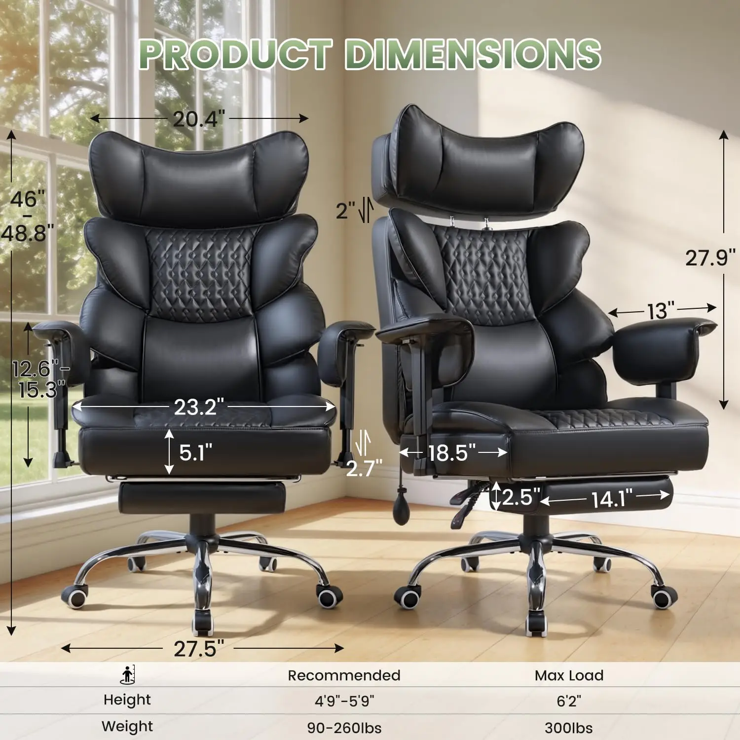 High Back Executive Office Chair 400LBS Big & Tall Footrest 135° Recline Air Cushion Lumbar Support Adjustable , Customized