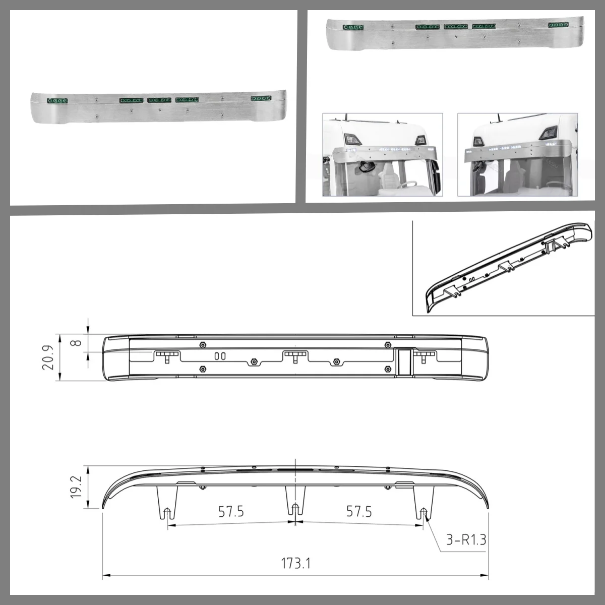 Metalowa Osłona Przeciwsłoneczna z Reflektorem LED 3V do Toy TAMIYA 1/14 RC Traktor Ciężarówka 770S Radiowo Sterowany Samochód Ciężarowy Model DIY Pojazdy