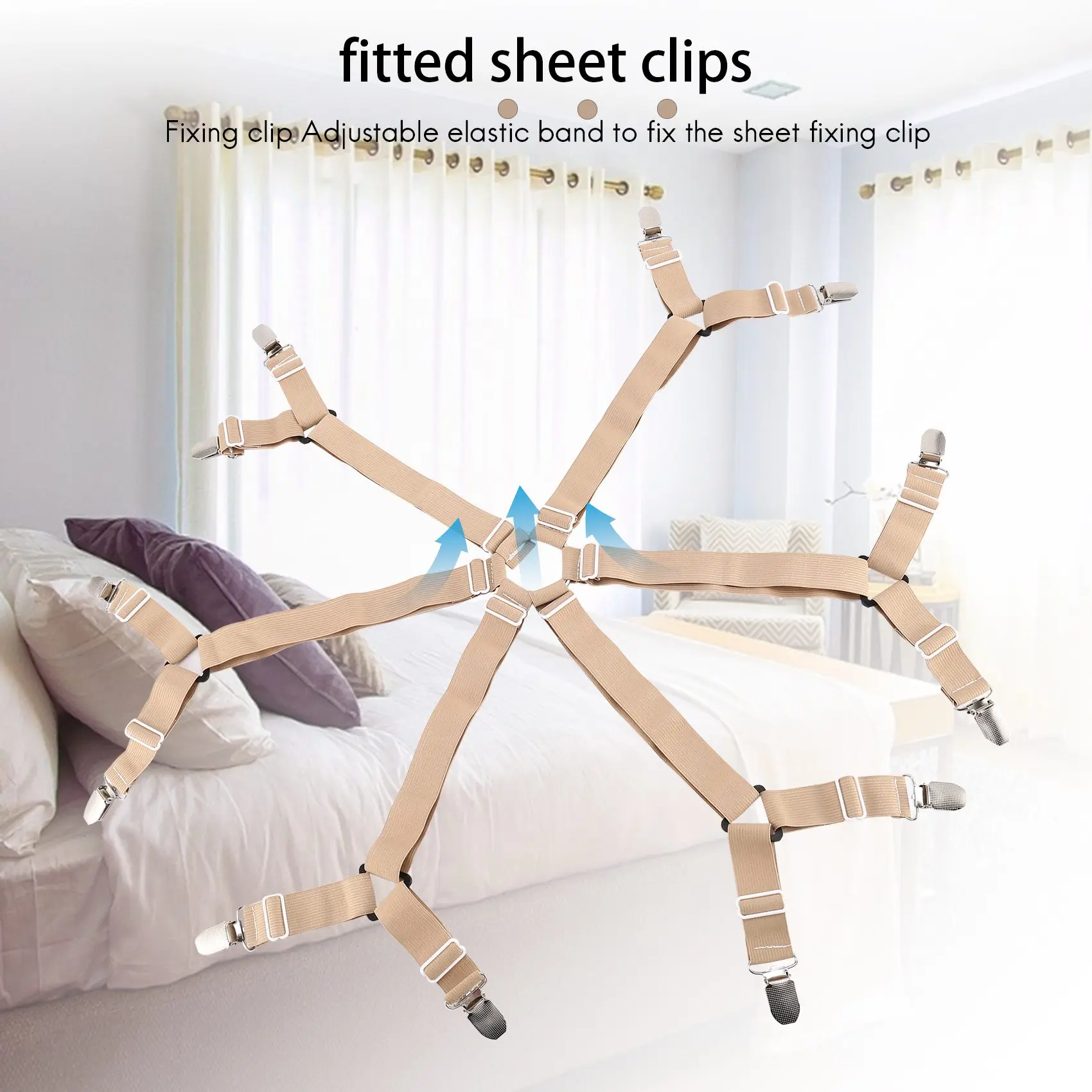 Bed Sheet Holder Straps Adjustable Elastic Band Fitted Bed Sheet Holder Fasteners Suspenders Clip for Full Size Mattress