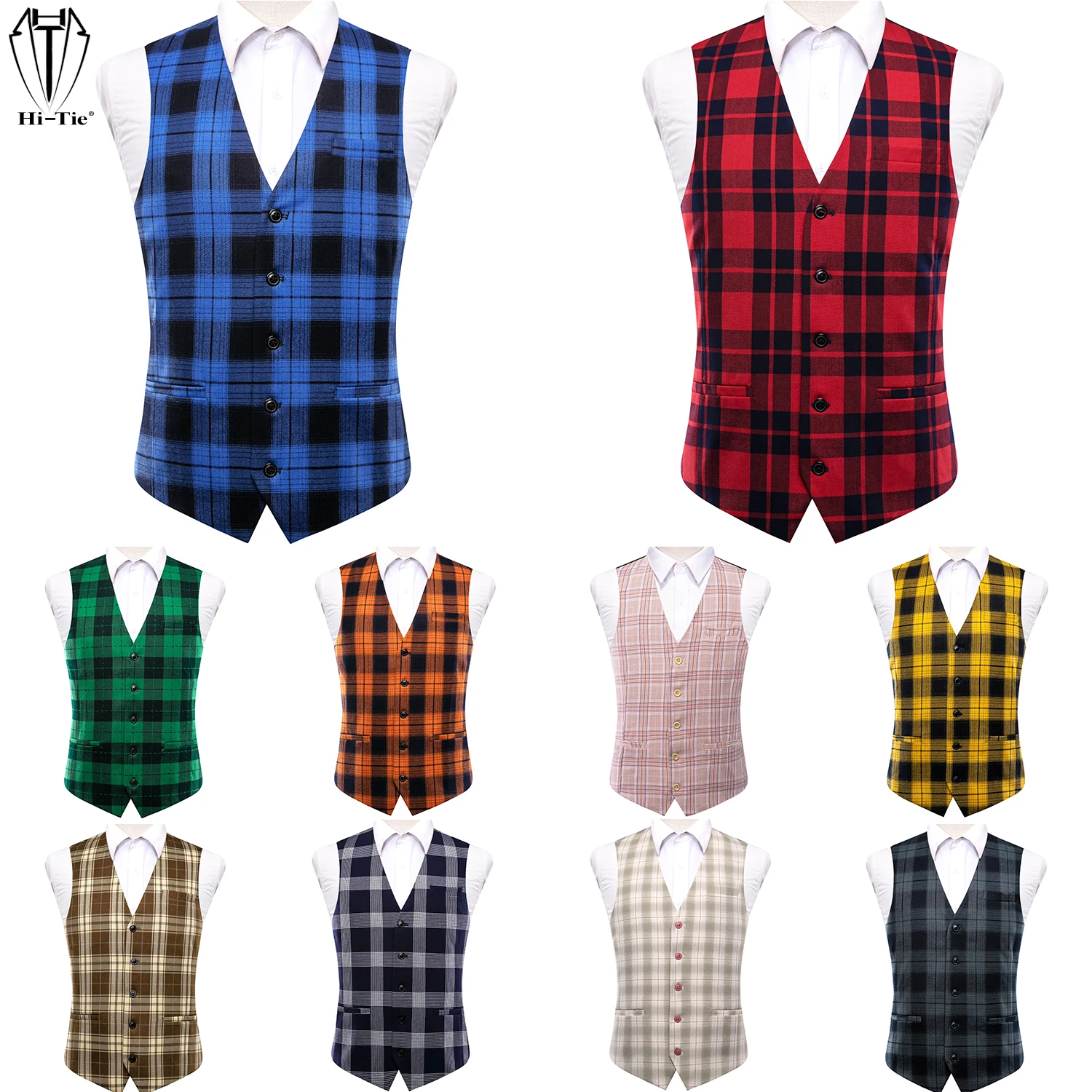 Hi-Tie Designer Viscose Mens Suit Vest Jacquard Striped Waistcoat Sleeveless Jacket High Quality Casual Stylish Wedding Business