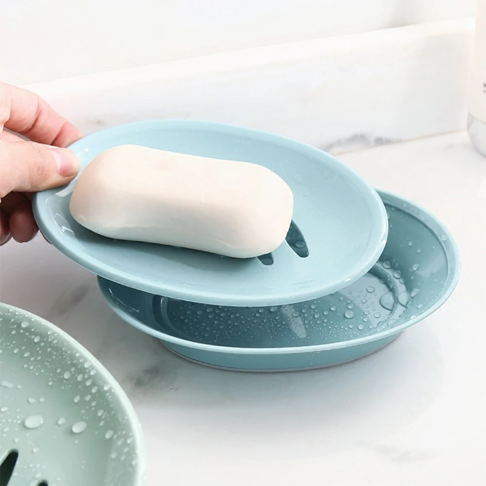 

Plastic Soap Box Oval Shaped Holder Dish Round European -saving Drainer