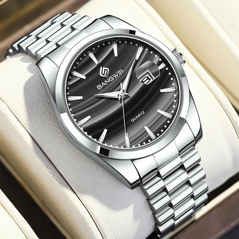 BANGWEI 2025 جديد فاخر ساعات كوارتز رجالية موضة عسكرية مقاوم للماء الرياضة تاريخ رجل ساعة اليد ساعة عمل عادية الرجال