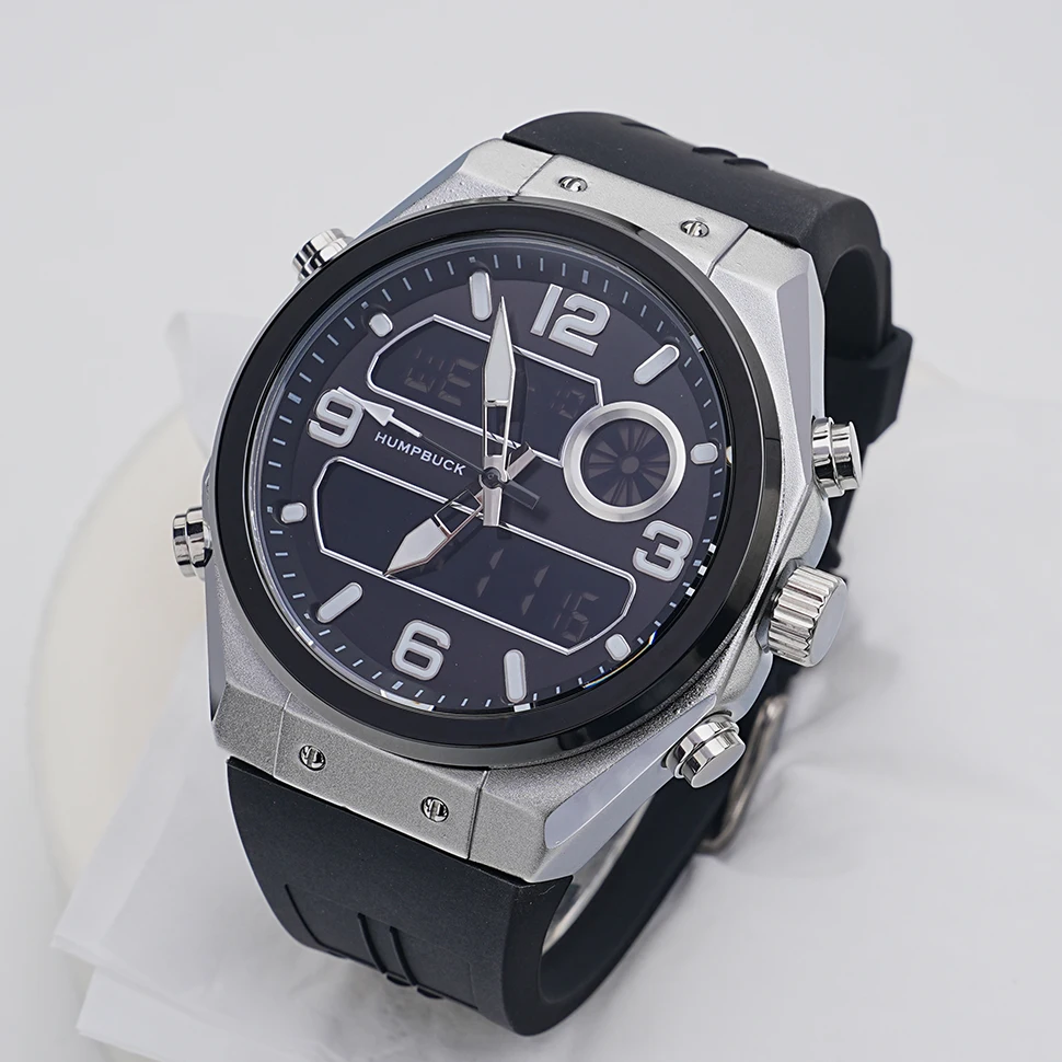 ساعة HUMPBUCK ذات قرص كبير مقاومة للماء للرجال مع حزام مريح وشفاف مثالي لأسلوب الحياة النشطة