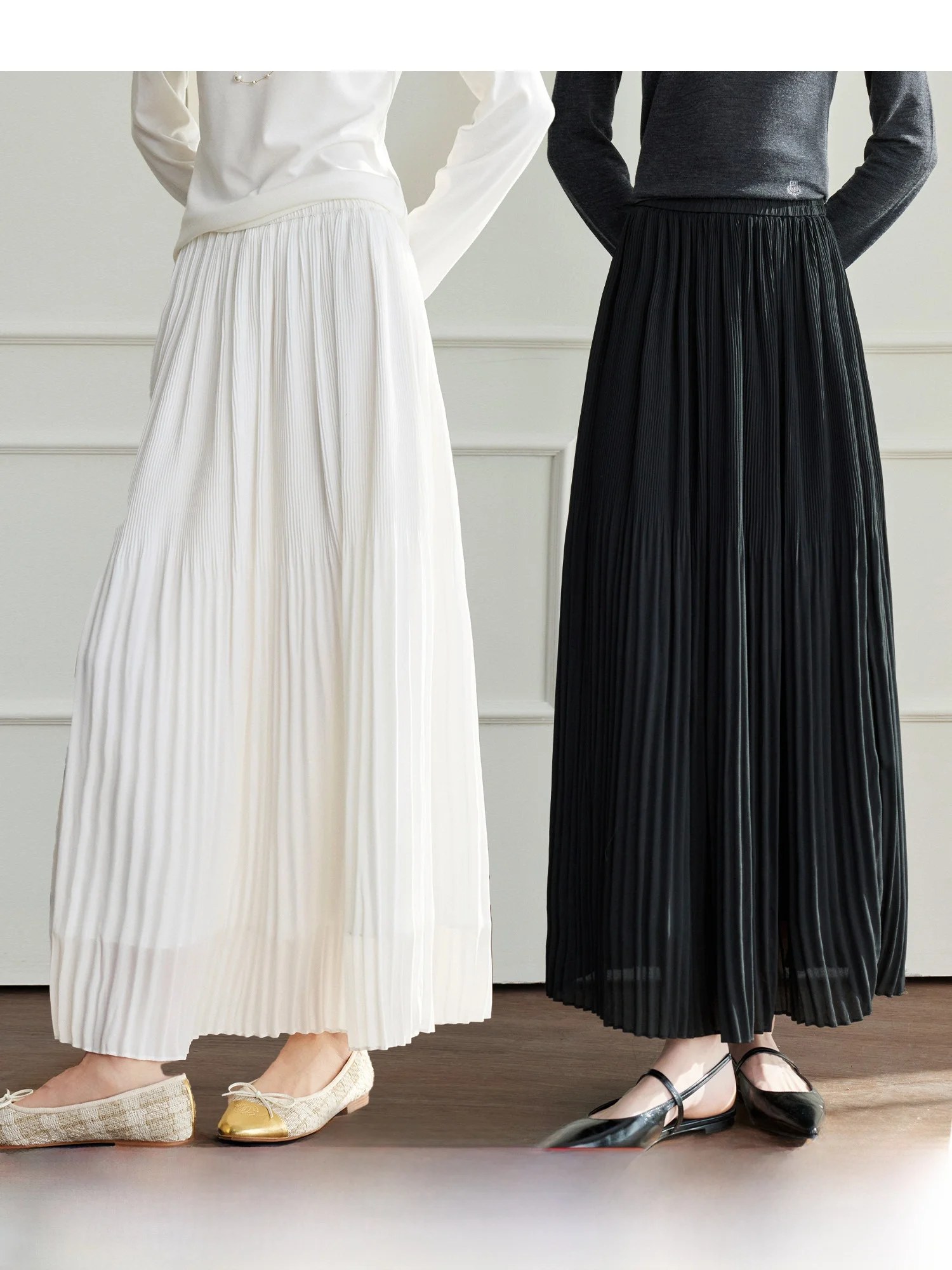 

Windmill Pumpkin Chiffon A-Line Midi Skirt Women's White Pleated Skirt Spring Season High Waist Polyester Fiber City Commute