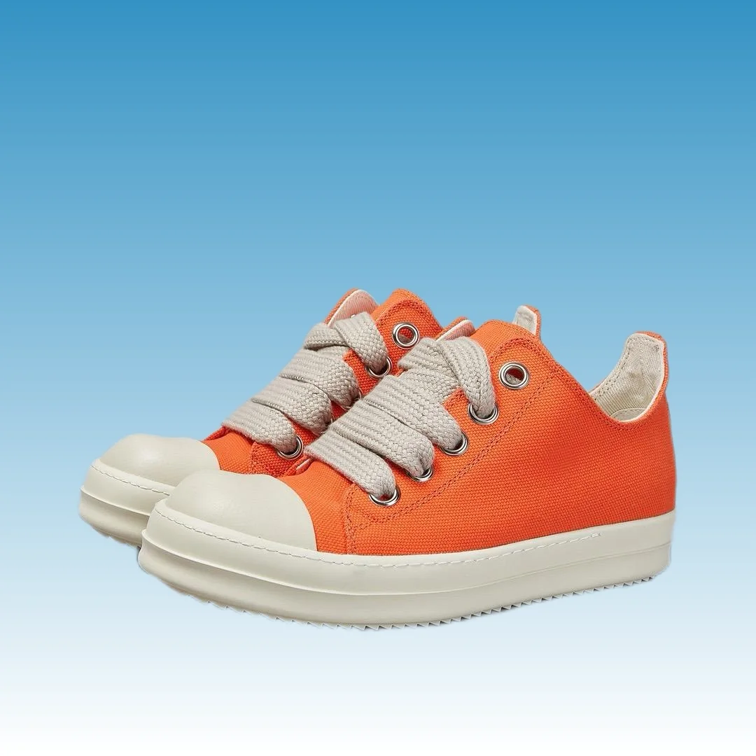 

Classic Orange Canvas Shoe Brand Ricks Shoe Men Low Top Canvas Shoes Women Casual Shoes Owens Sneaker Jumbo Laces Flat Sneakers