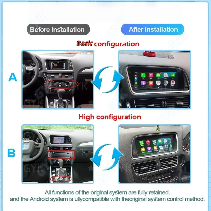 8.8 Inch Android 14 Screen For Audi A4 A5 Q5 2013-2017 Carplay BT GPS Navigation Radio WIFI SIM Auto Car Multimedia Stereo 4G