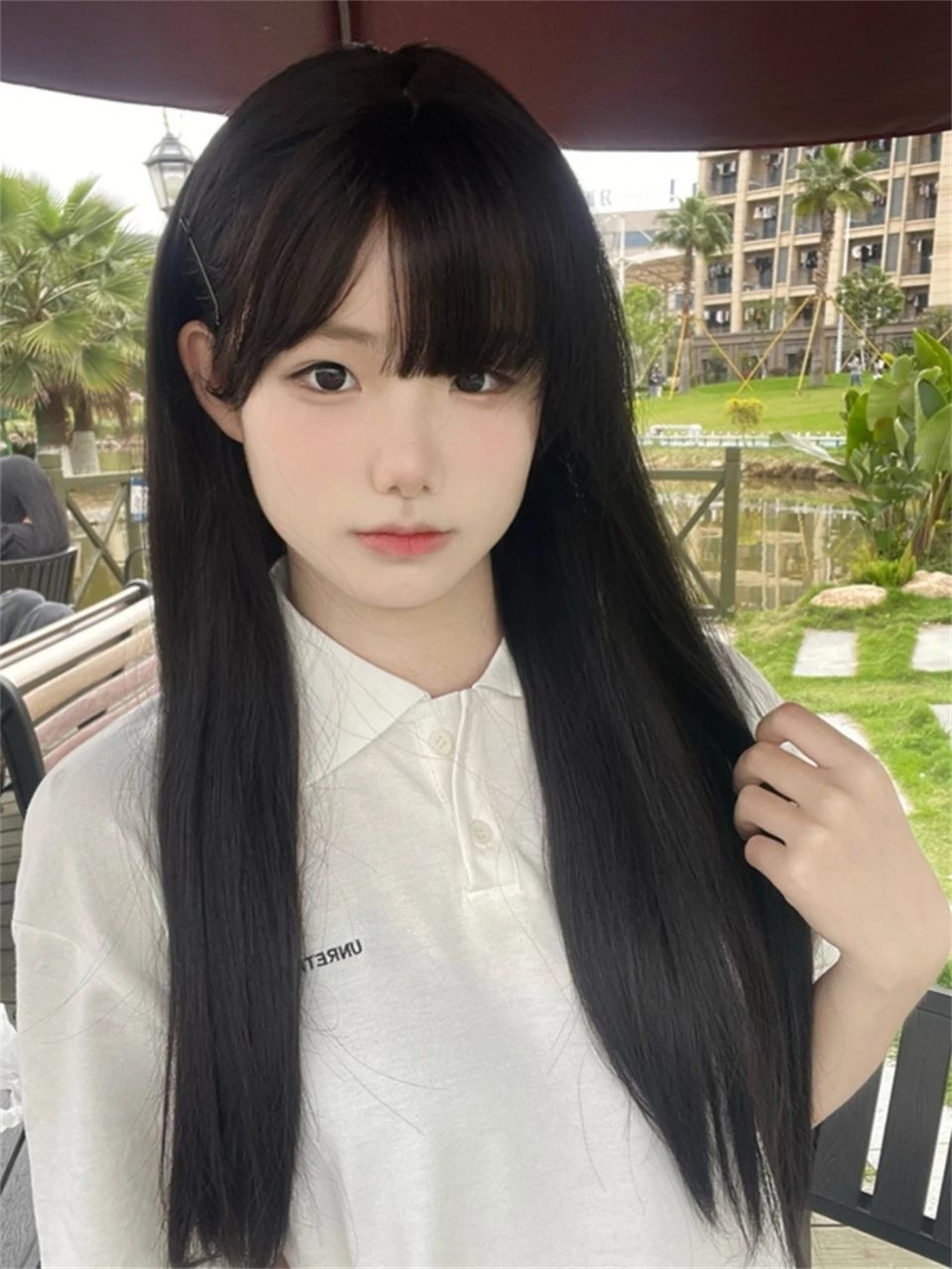 Black Wig With Bangs long Straight Hair Wigs 28inch Synthetic Wig For Woman Cosplay Heat Resistant Fibers Lolita Wigs LM