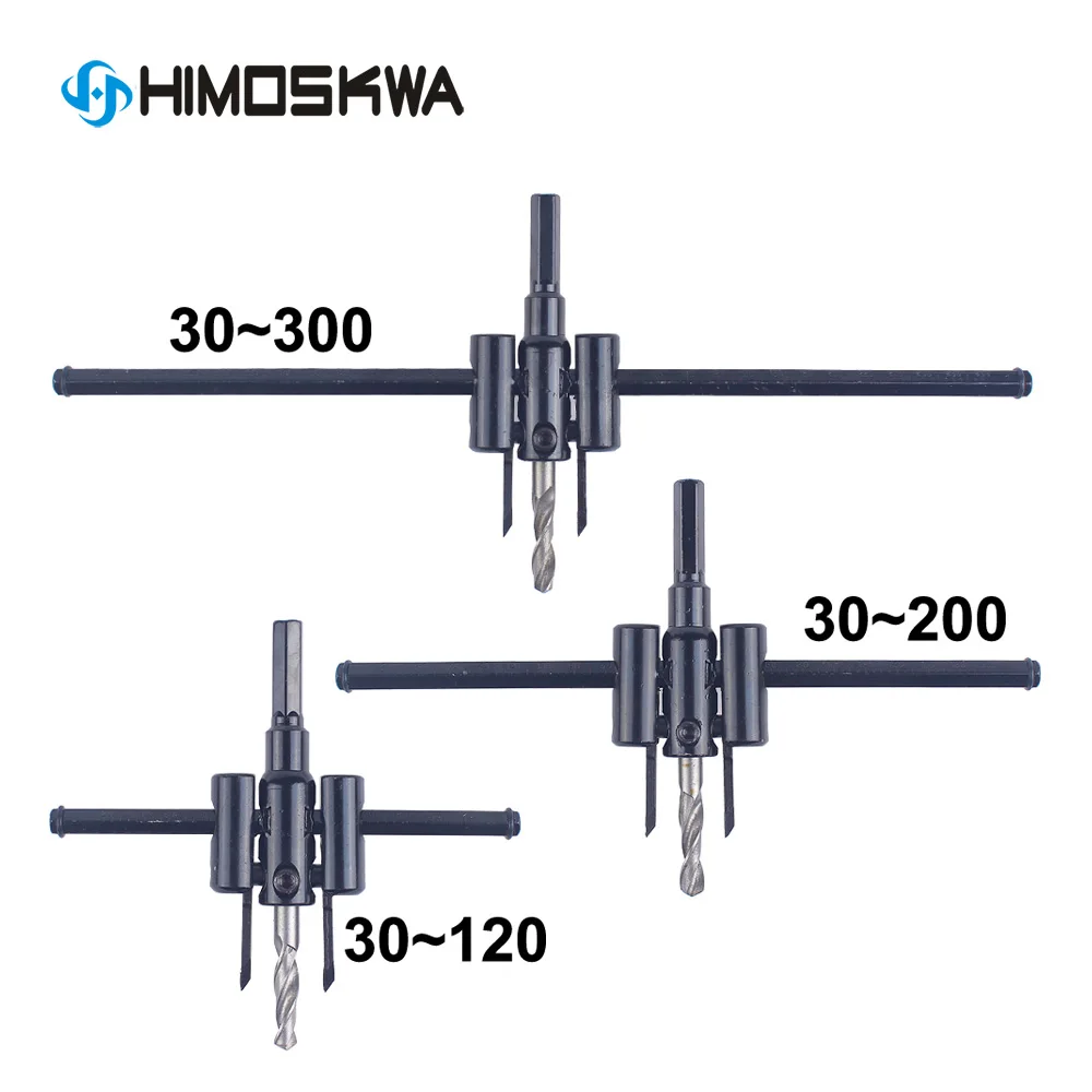 Liga preta lâmina de madeira de metal ajustável círculo buraco viu broca cortador kit diy ferramenta 30mm-120mm 30mm-200mm 30mm-300mm
