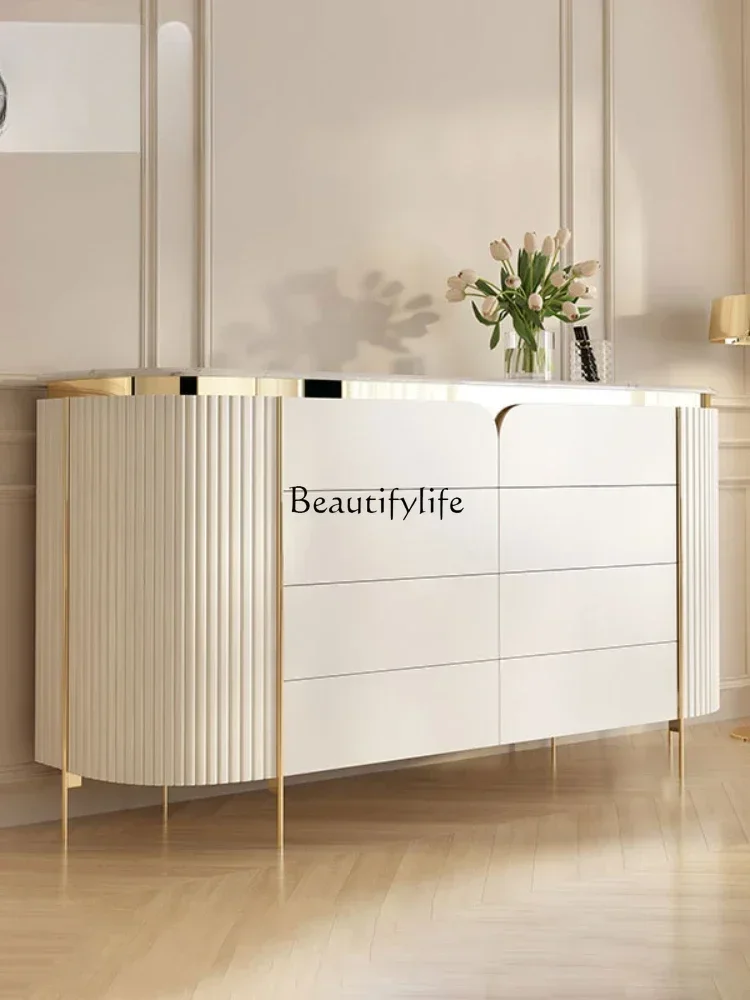 

12-*Solid wood eight-bucket cabinet light luxury modern marble storage bedside bucket cabinet storage