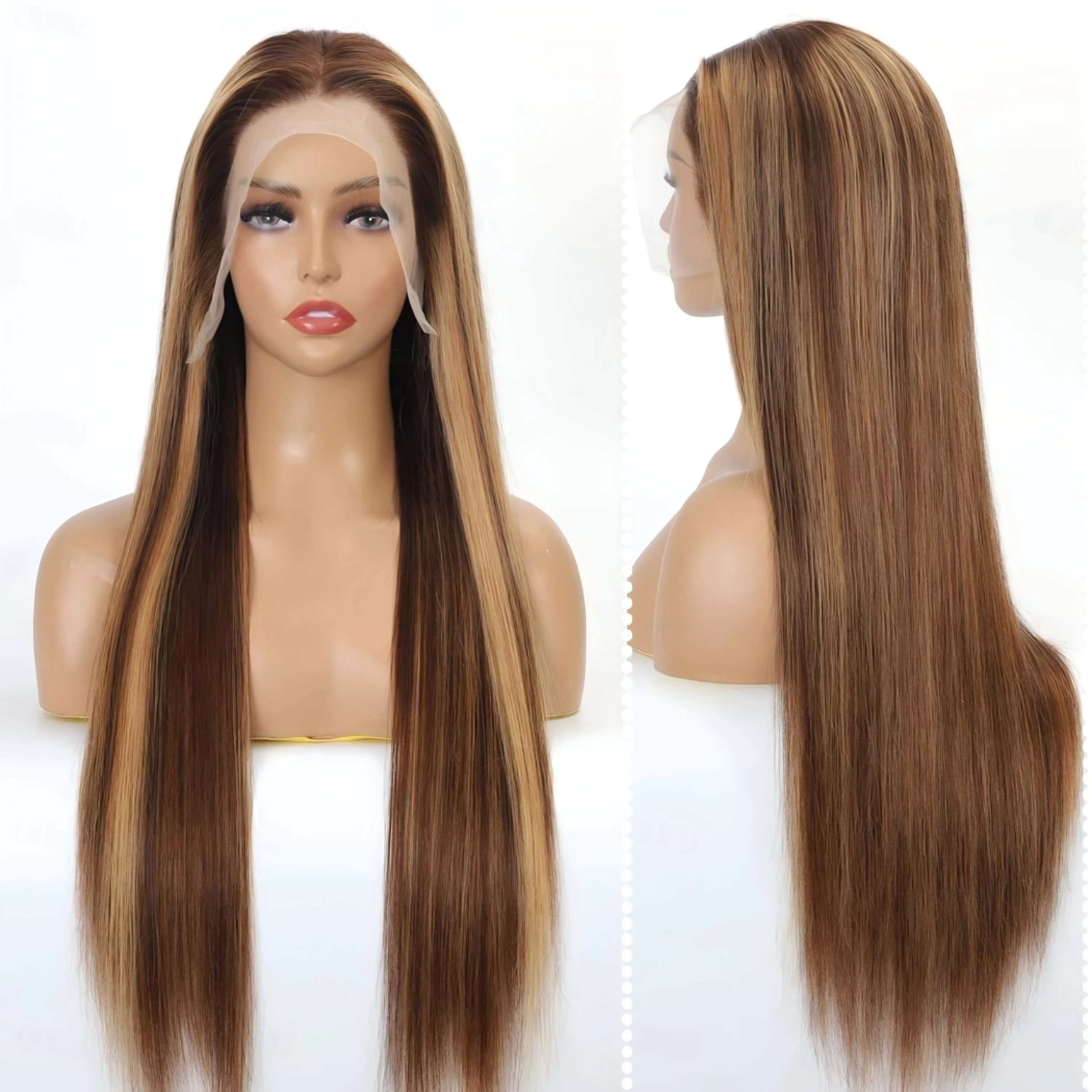 Honey Blonde 13X4 HD Lace Front Wig Human Hair Highlight Straight Lace Frontal Wigs Human Hair Pre Plucked 40 Inch 250 Density Ombre Wigs for Women P4/27 Colored Glueless Wig with Baby Hair