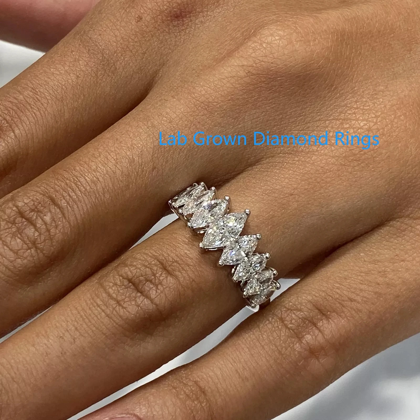 

Platinum 950 Diamond Ring 1.66 CTW DEF VS-VVS Marquise Shape Lab Grown Diamond Prong Set Wedding Band For Lady