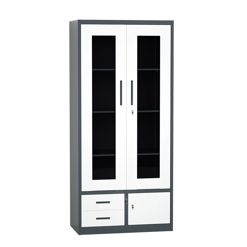！@Office File Cabinet with Drawer and Safe Box Iron Glass Door Steel Locker Cabinet Metal Tool Garage Cabinets Storage