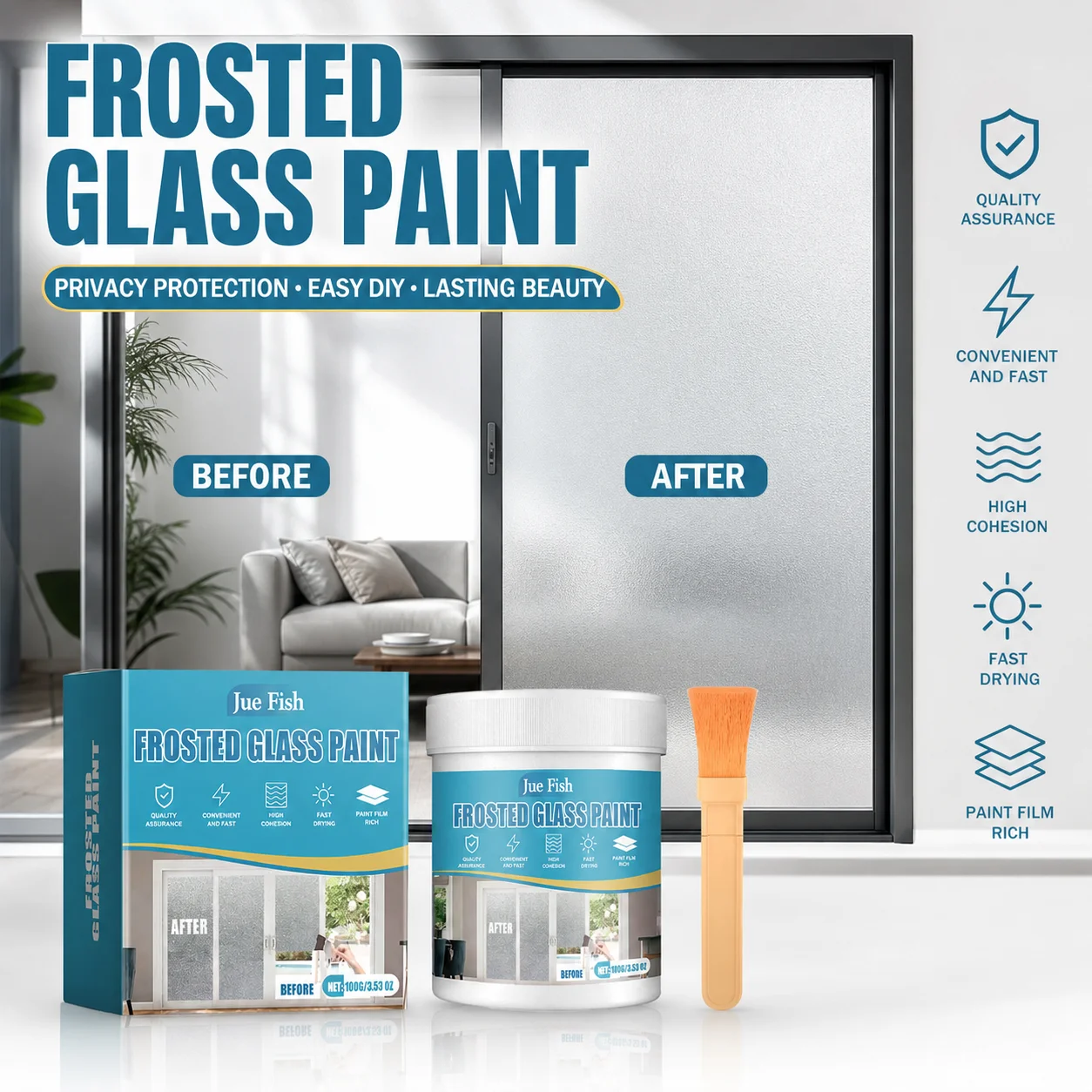 Matte Privacy Frosted Finish Paint Set Sun Blocking Glass Paint Translucent Window Paint Rental Apartment Renovation With Brush