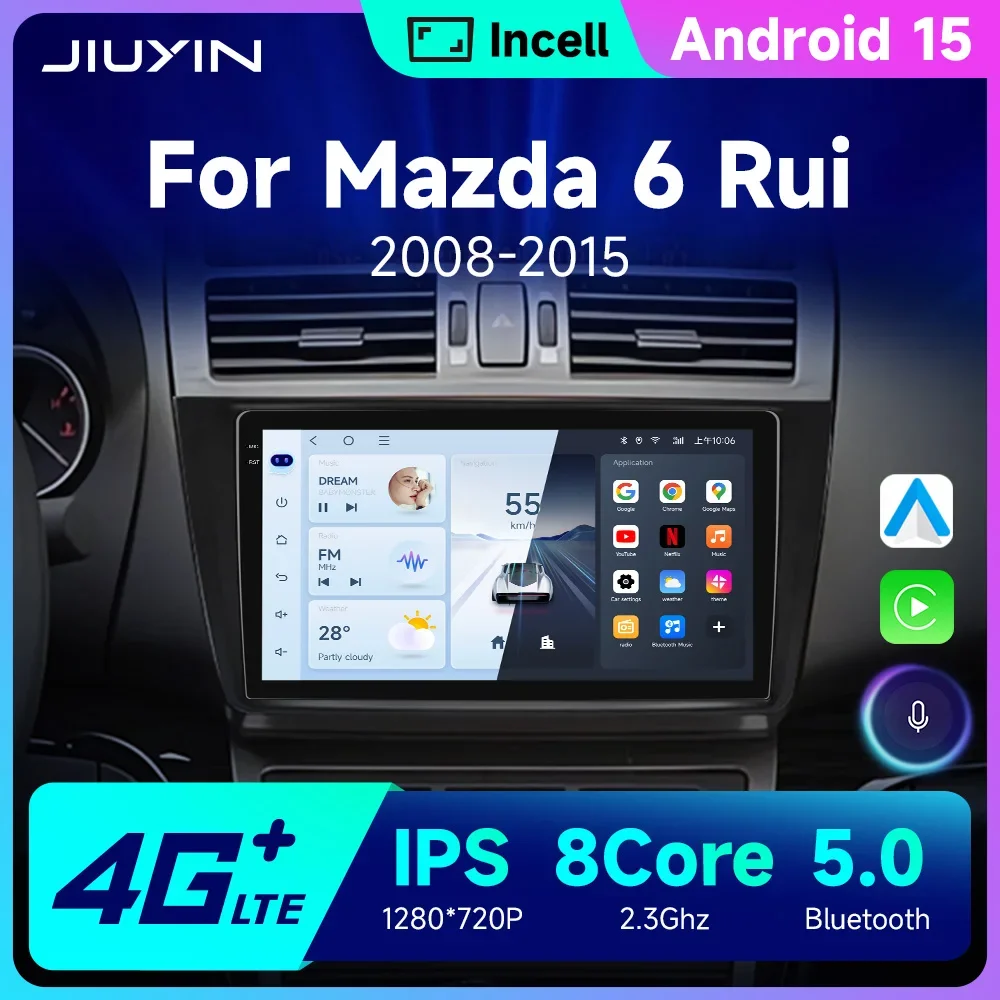 Android 15 Carplay Auto Car Radio For Mazda 6 GH 2007 2008 2009 2010 2011 2012 Multimedia GPS Video Player Stereo 2din Head Unit