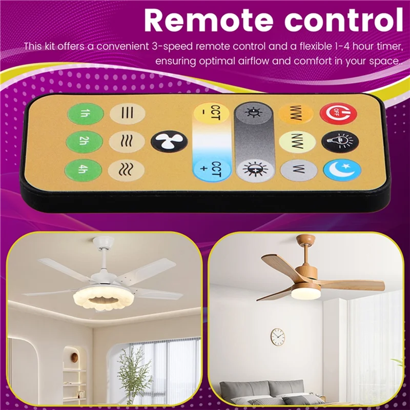 【Hot-Selling!】Voor E27 Plafondventilator Licht Voor E27 Plafondventilator Licht 3-Speed Timing Afstandsbediening 1-4H Timing Afstandsbediening