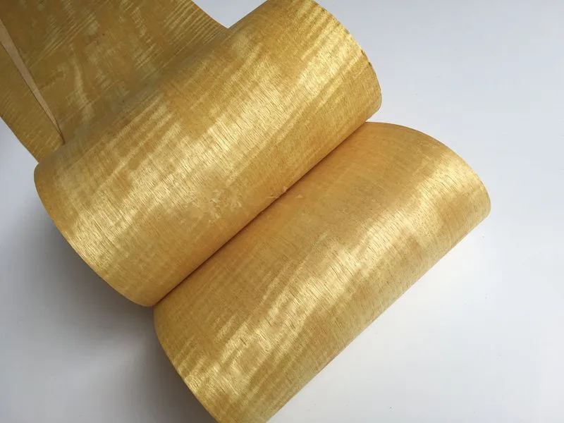 2x Natural 0.2mm Gold Yellow Wood Veneer Fig Figuared for Furniture Ribbon