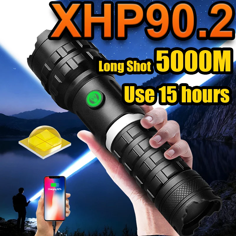 

Новейший XHP90.2 супер сильный свет светодиодный фонарь на открытом воздухе высокой мощности типа-C аккумуляторный дальний расстояние 5000M тактический факел свет рыбалки кемпинг аварийный фонарь