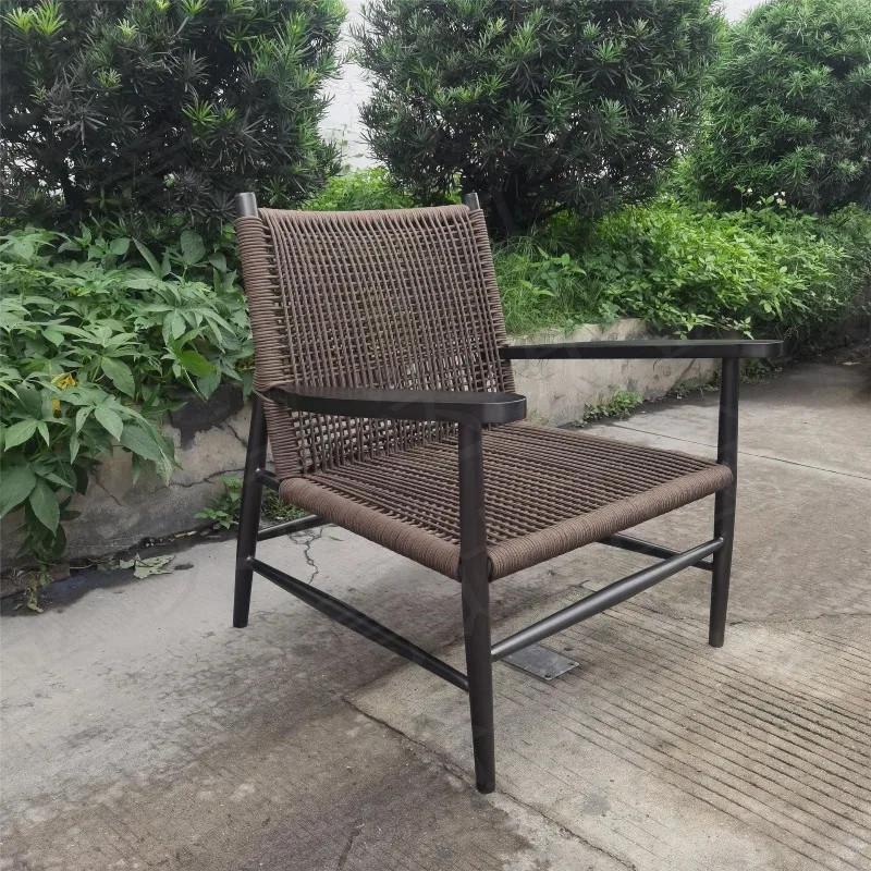 Balcony leisure area layout open-air balcony Nordic stainless steel rope sofa rattan chair backrest rattan chair