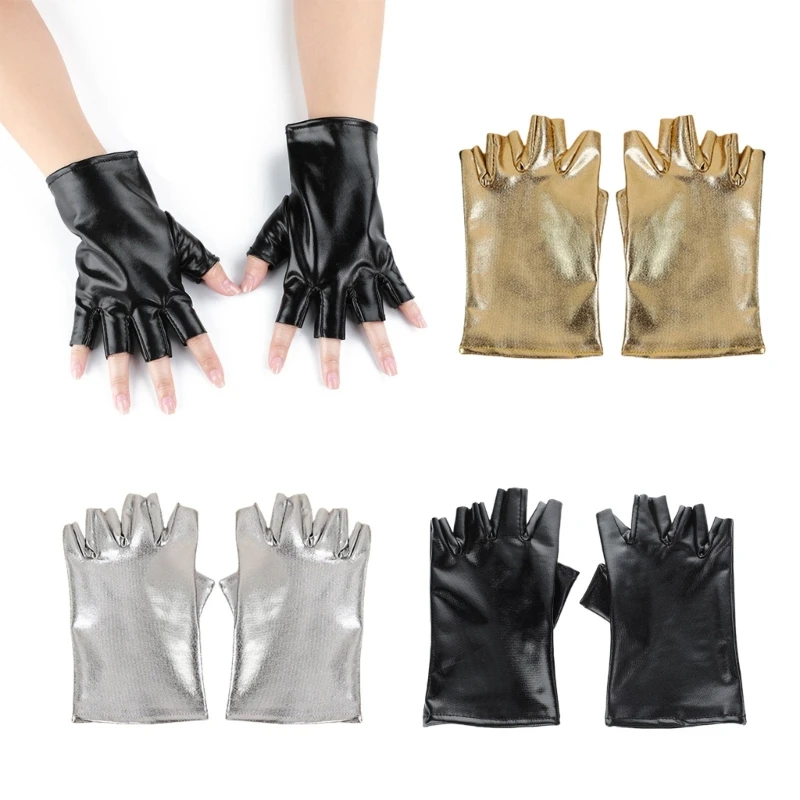 Women Nightclub Dance Mittens Half Finger Leather Gloves Halloween Party Satge Performance Gloves for Indoor Outdoor Activity